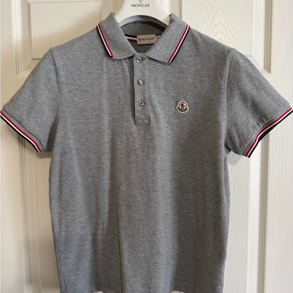 Moncler Charcoal Polo Shirt with Red Accents
